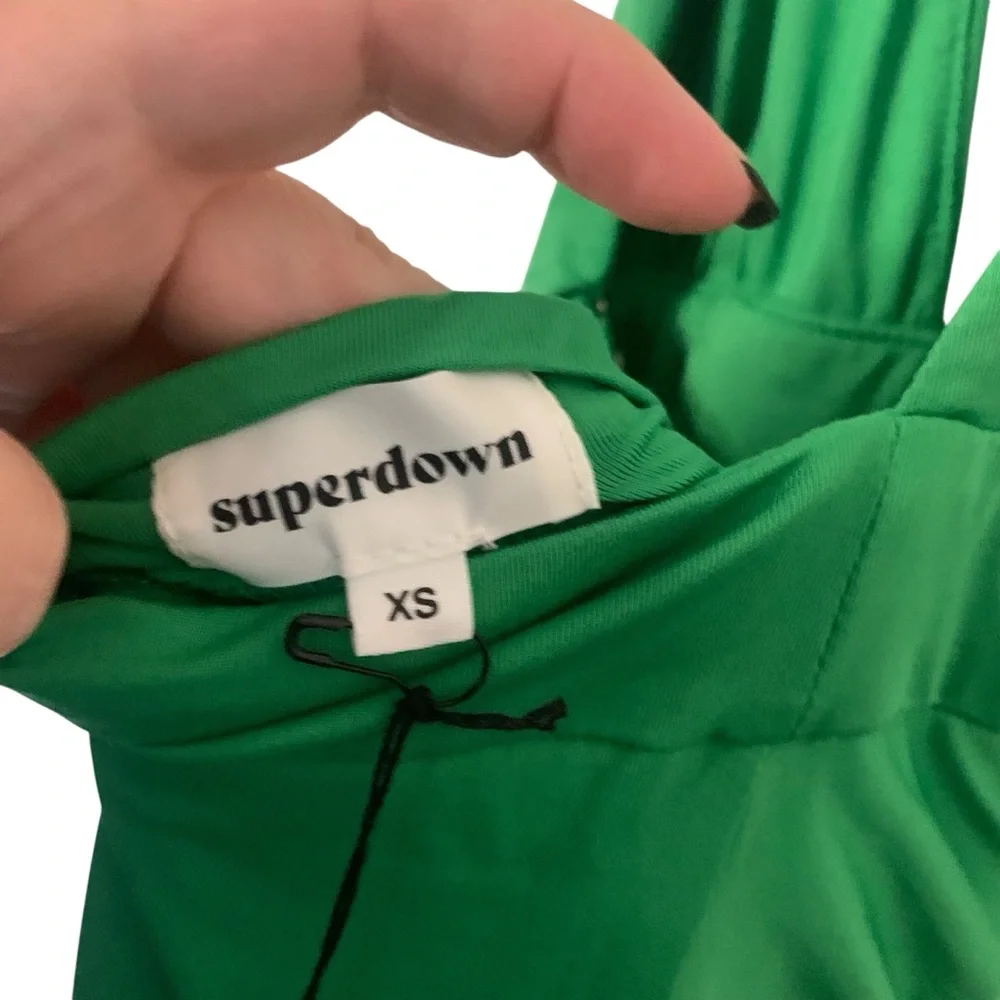 NWT Revolve Superdown XS Glamorous Green Halter Grecian Goddess Dress High Slit
